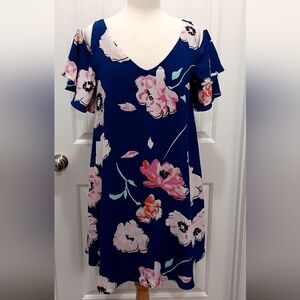 Karri Blue, Royal Blue Floral Cold ShoulderA Line Dress Sz Small #0035